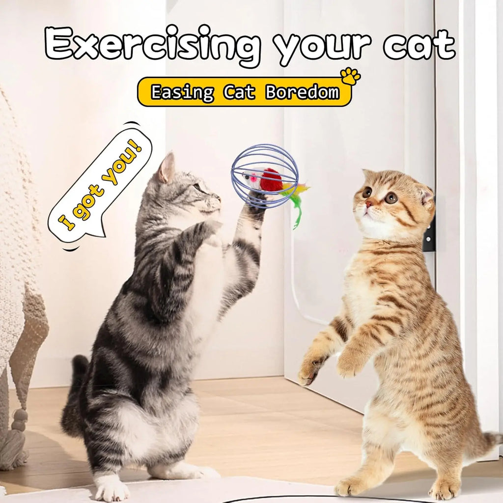 Interactive Cat Toy Mouse Ball Cage Random Color Plush Mouse  Kitten Play Toys for Indoor Kittens Exercise Pet Supplies