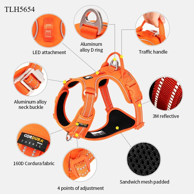 Truelove Pet Harness Fashionable Nylon Durable Dog Harness Reflective Breathable Padded Training Vest Luxury Pet Accessories