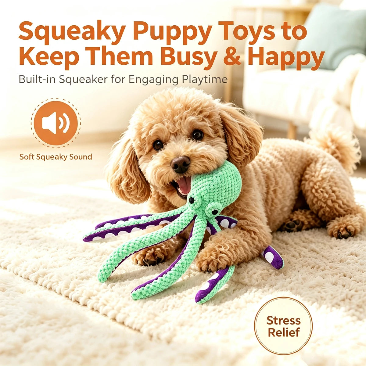 Interactive Sounding Plush Octopus Toy Indestructible Dog Toys Dogs Soft Squeaky Stuffed Animals Small Durable Plushie Live Pet