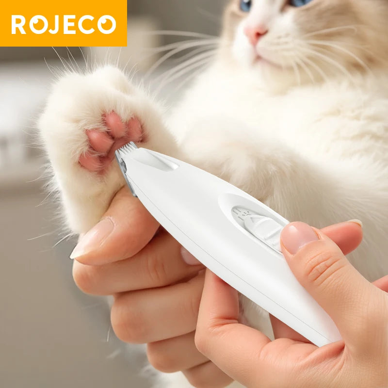 ROJECO Pet Electric Clipper For Cat Claw Foots Hair Trimmer With LED Light Rechargeable Dog Foot Haircut Shaver Grooming Supply