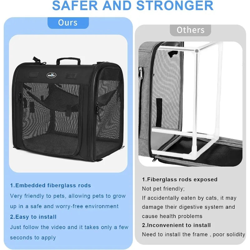Wakytu Two-in-One Foldable Cat Center Transport Box. Cat Car Transportation. Two Cat and Dog Double Pet Transportation Bags