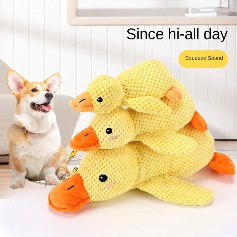 Squeaky Plush Duck Dog Chew Toy Bite Resistant Teeth Grinding Toy Soft Pet Sleeping Companion Stress Relief Puppy Sound Toy