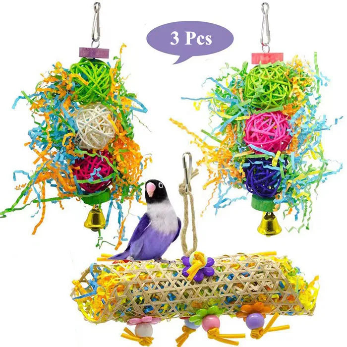 2/3Pcs/lot Bird Parrot Toy Set Colorful Shredder Foraging Assorted Hanging Cage Bird Chewing Rack Toys Pet Parrot Molar Bite Toy