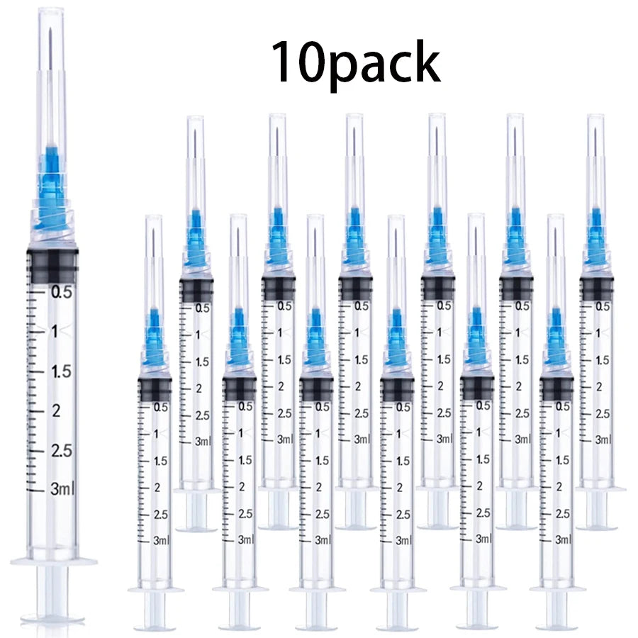 25/10 Pack 3mlDisposableLuer Lock Syringes Stainless NeedleIndividuallySealed Packed For Pet Farm Animal Lab Syringe Tools with