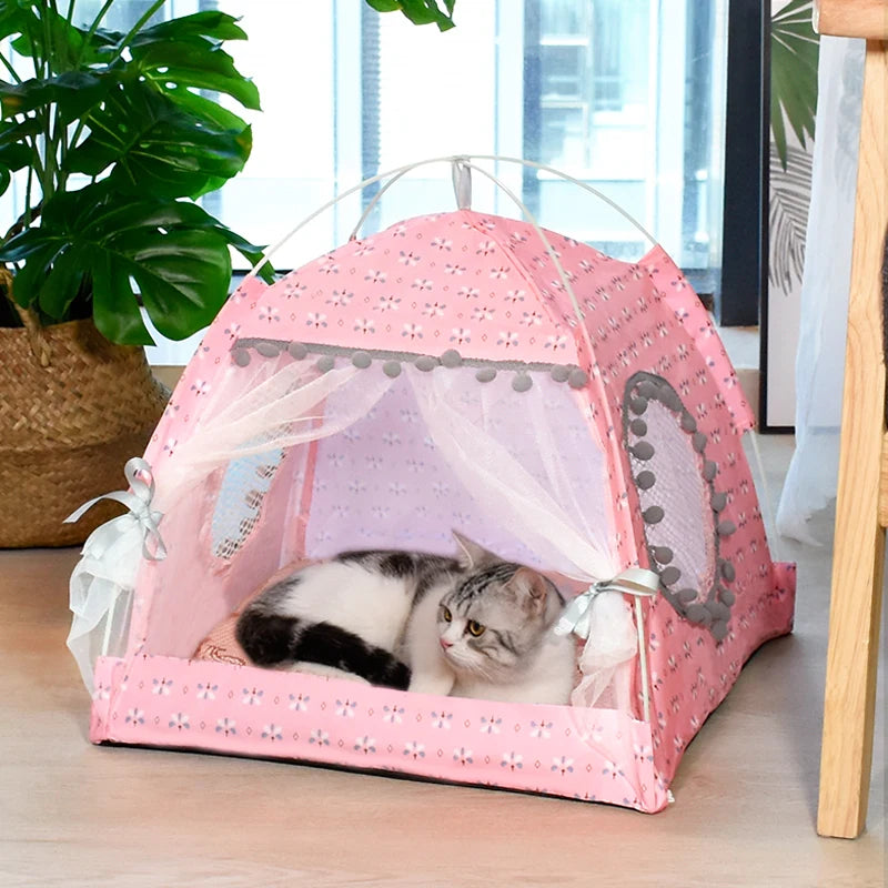 Semi-Enclosed Velvet Tent Bed for Cats & Small Dogs, M–XL