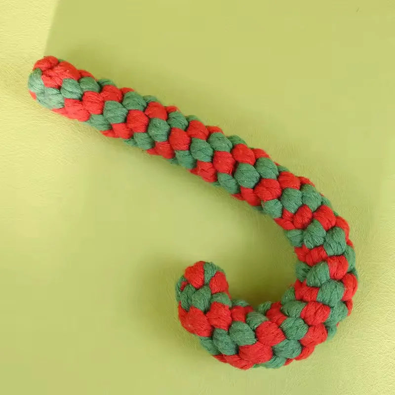 Christmas Cotton Rope Chew Toys in Cane, Bone, Tree & Candy Shapes