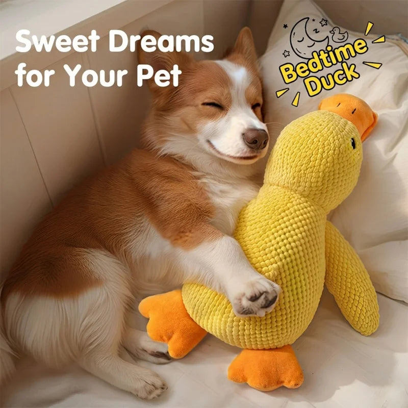 Squeaky Plush Duck Dog Chew Toy Bite Resistant Teeth Grinding Toy Soft Pet Sleeping Companion Stress Relief Puppy Sound Toy