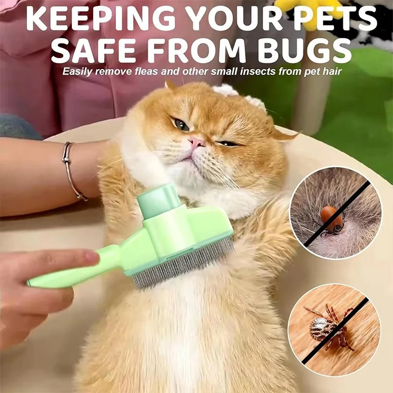 Dogs Cats Hair Comb One Button Self Cleaning Pet Hair Flea Remover Brush Dual Stainless Teeth Grooming Massage Tool for Pet