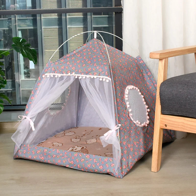 Semi-Enclosed Velvet Tent Bed for Cats & Small Dogs, M–XL