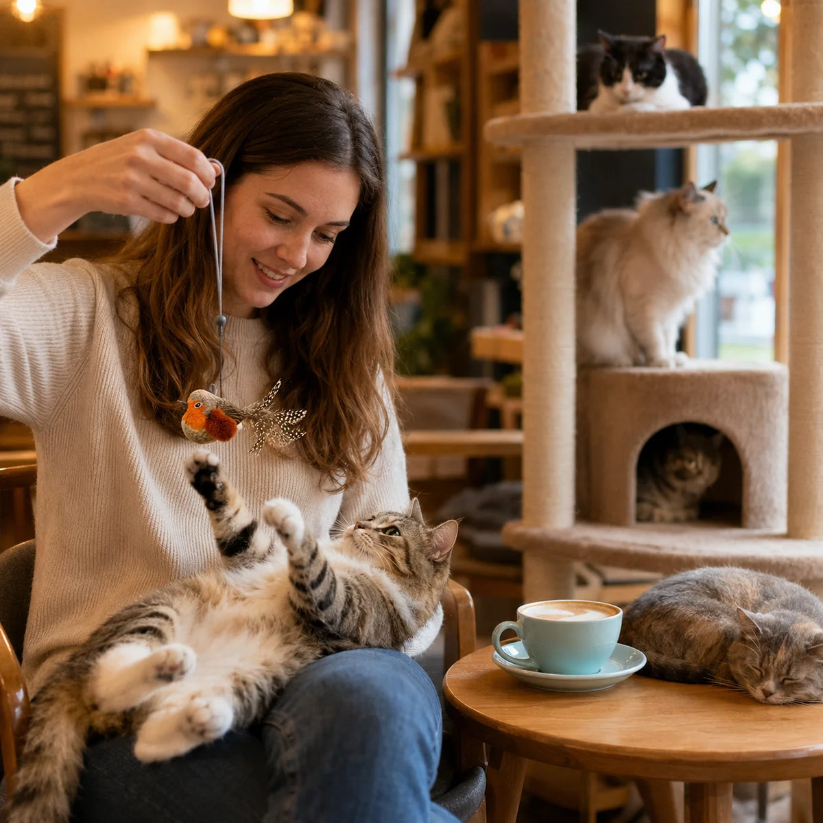 Interactive Chirping Bird Toy for Cats with Real Feather Hanging Design Indoor Self Play Teaser for Exercise and Boredom Relief