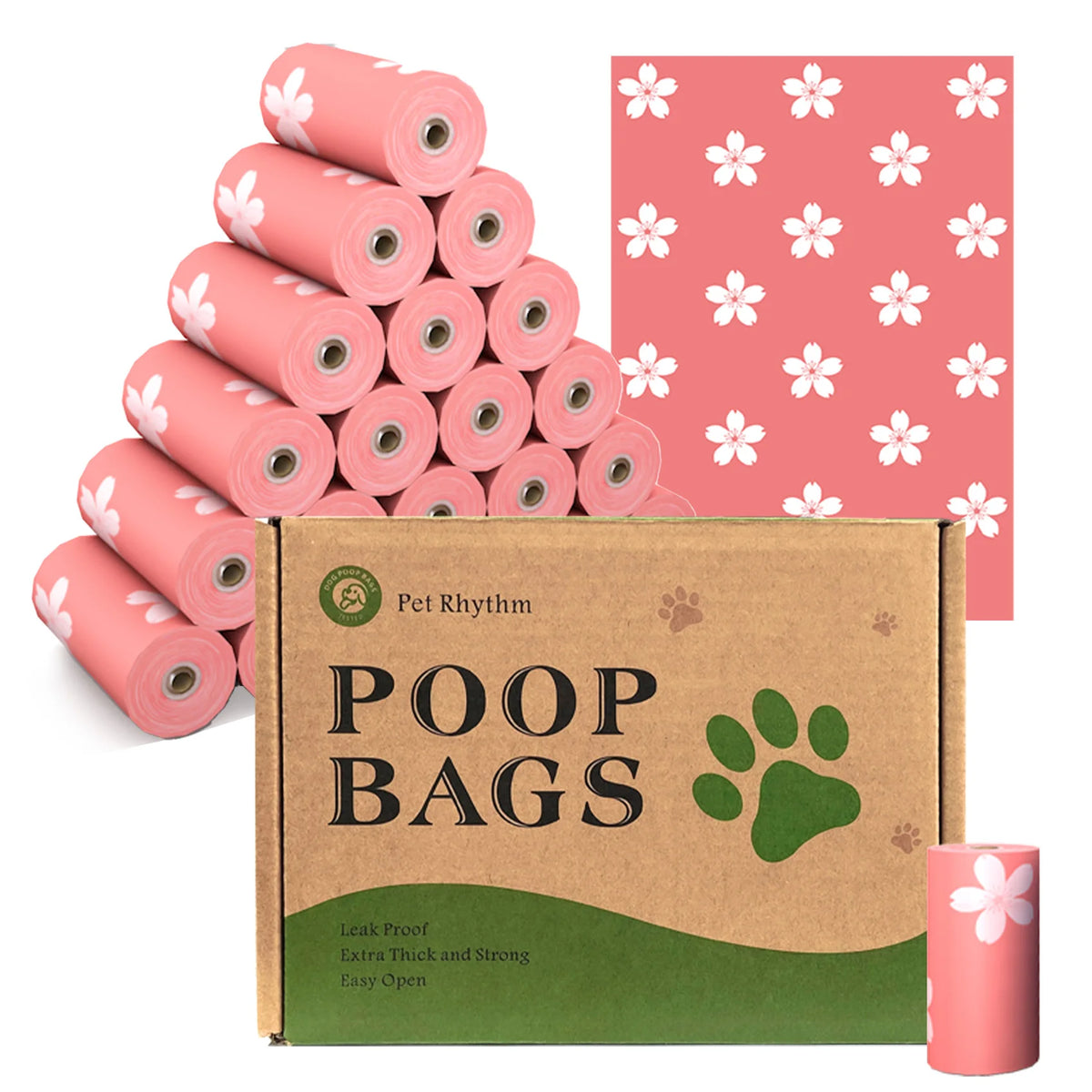 Photodegradable Thick Dog Poop Bag with Floral Fragrance, Environmentally Friendly Pet Feces Garbage Bag with Dispenser