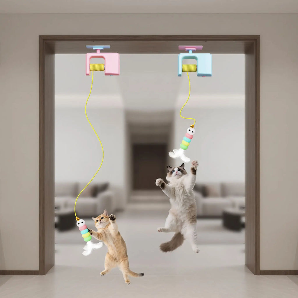 New Electric Cat Toy 2 Ropes Smart Hanging Door Automatic Swing Feather Toy Interactive Self-entertainment Cat Teaser Toy