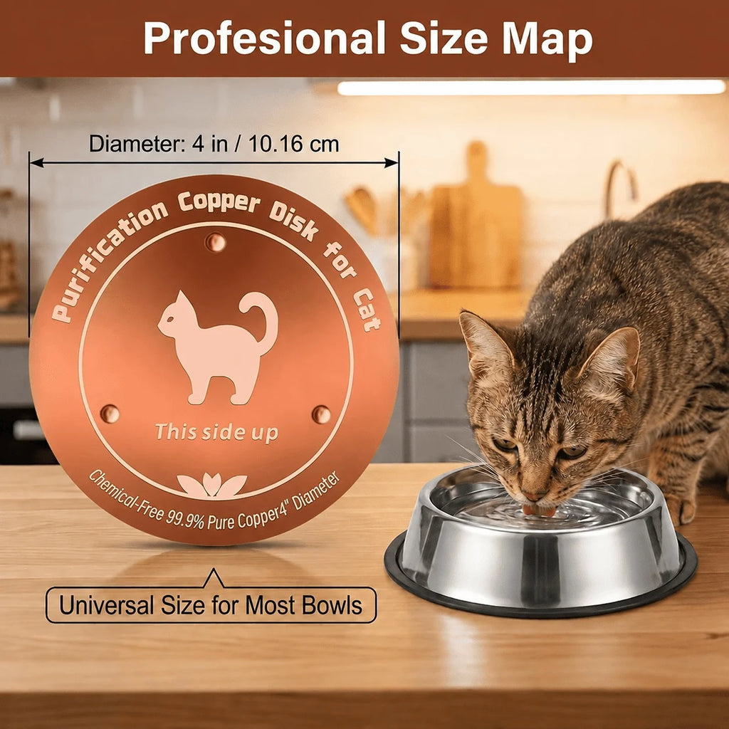 Copper pet water dispenser with a three-point support design, made of 99.9% pure copper. Suitable for various pets such as dogs