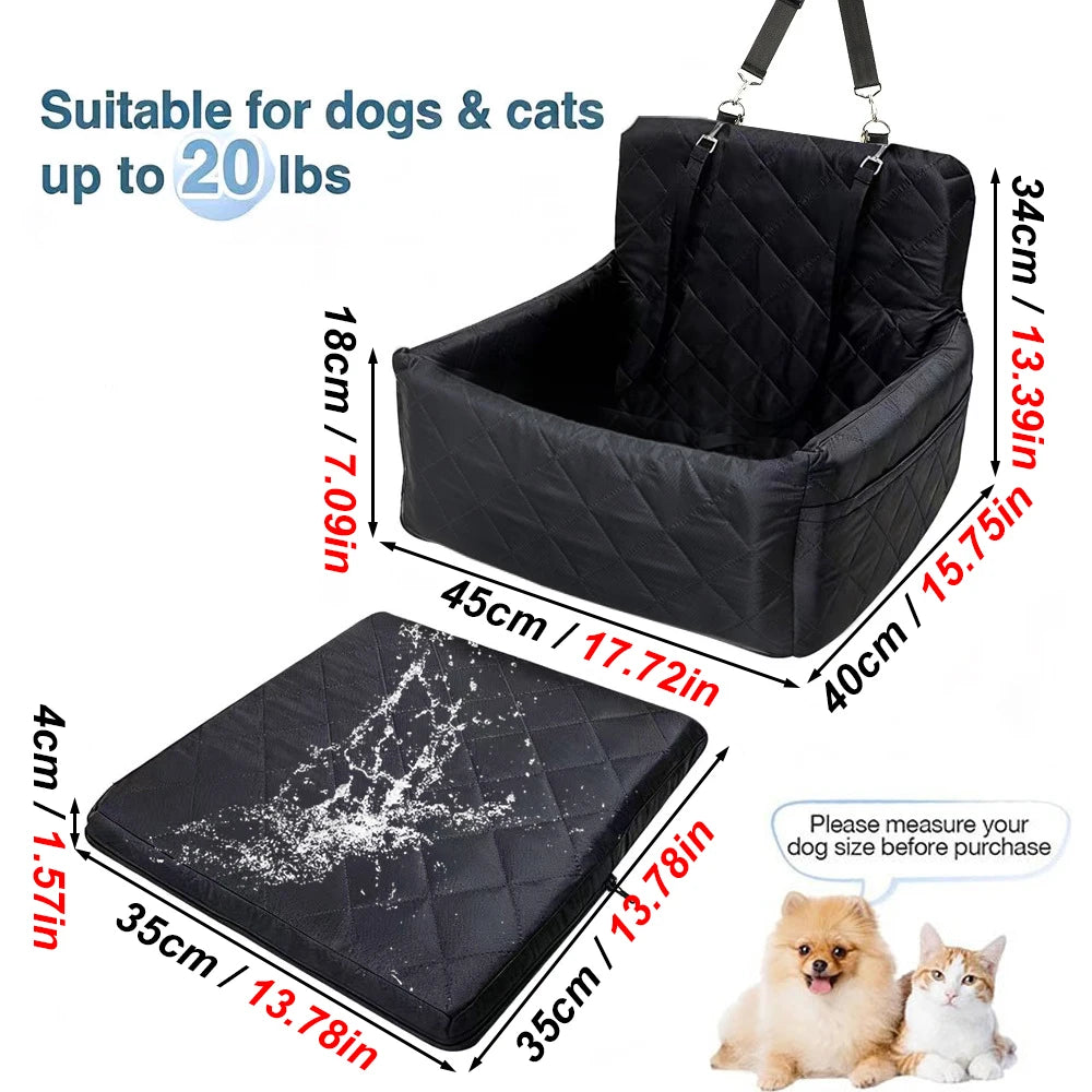 1PC Warm Portable Dog Car Seat for Pet Small Medium Dogs with Washable Cushion Bed Safety Belt Storage Pocket for Outdoor Travel