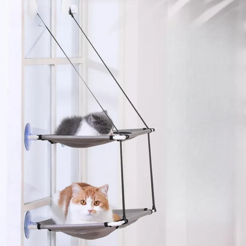 Cat Hammock Window Bed Kitten Sunny Seat Hanging Mount Beds Cat Sofa Double-Decker Tunnels Suction Cup Wall Pet Hanging Winter