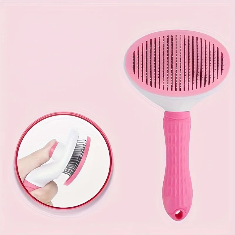 Easy-Clean Pet Grooming Brush with One-Button Hair Release
