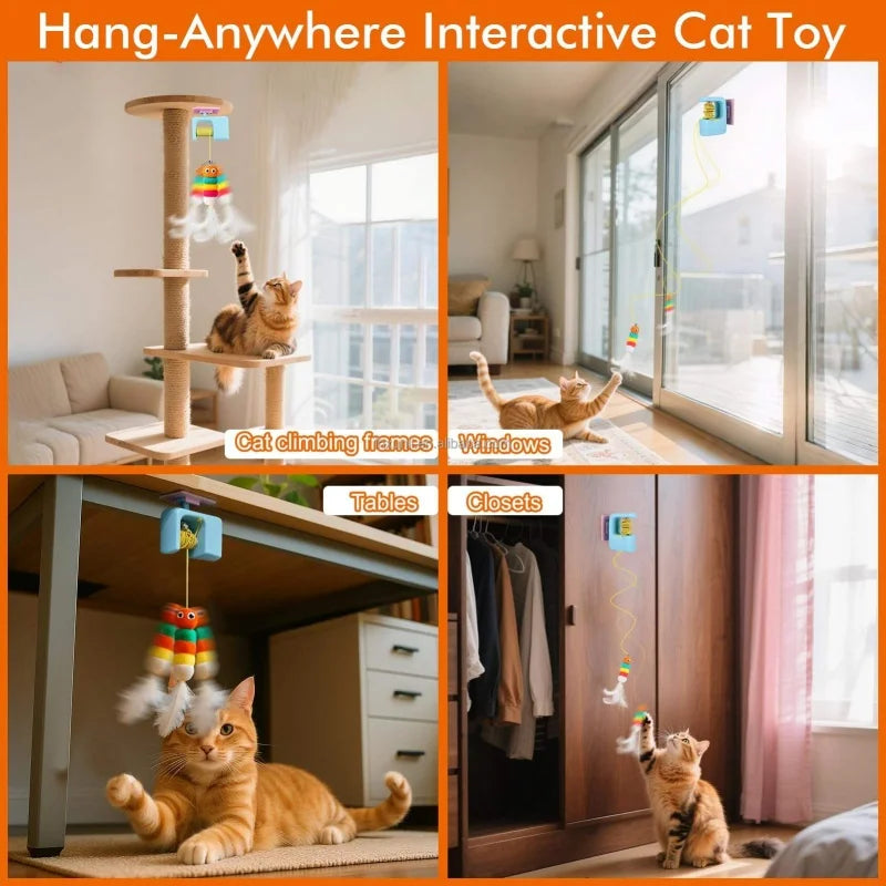 New Electric Cat Toy 2 Ropes Smart Hanging Door Automatic Swing Feather Toy Interactive Self-entertainment Cat Teaser Toy
