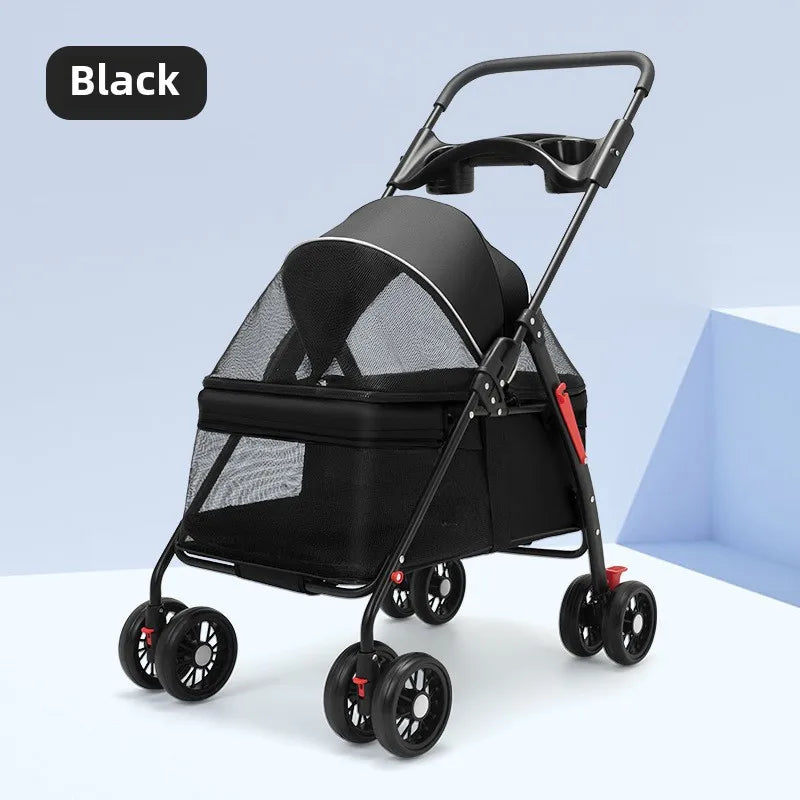 Lightweight Metal-Frame Pet Stroller for Small Dogs & Cats