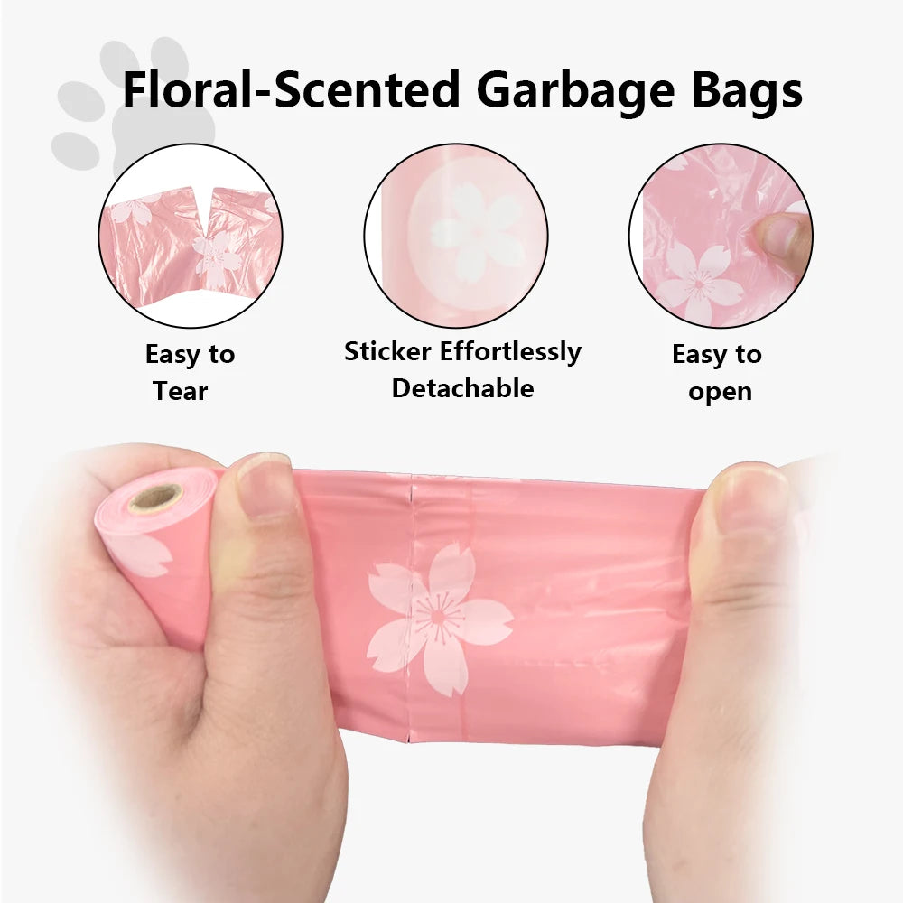 Photodegradable Thick Dog Poop Bag with Floral Fragrance, Environmentally Friendly Pet Feces Garbage Bag with Dispenser