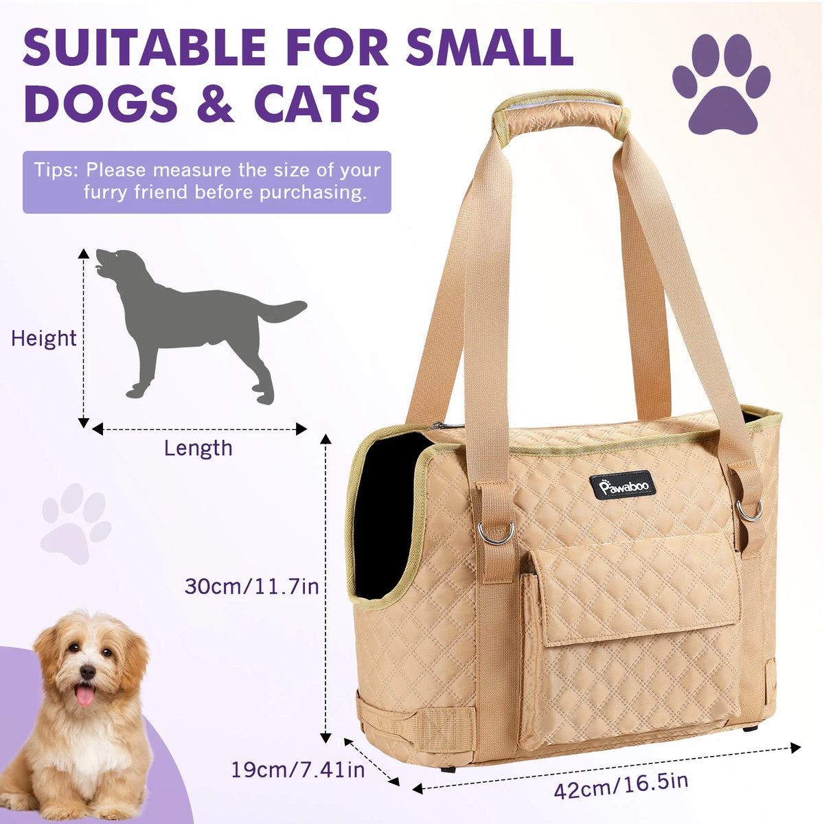 Pawaboo Dog Purse Carrier for Small Dogs with Pocket Lightweight Dogs and Puppies Tote Bag Carrier Dog Carriers Soft Sided
