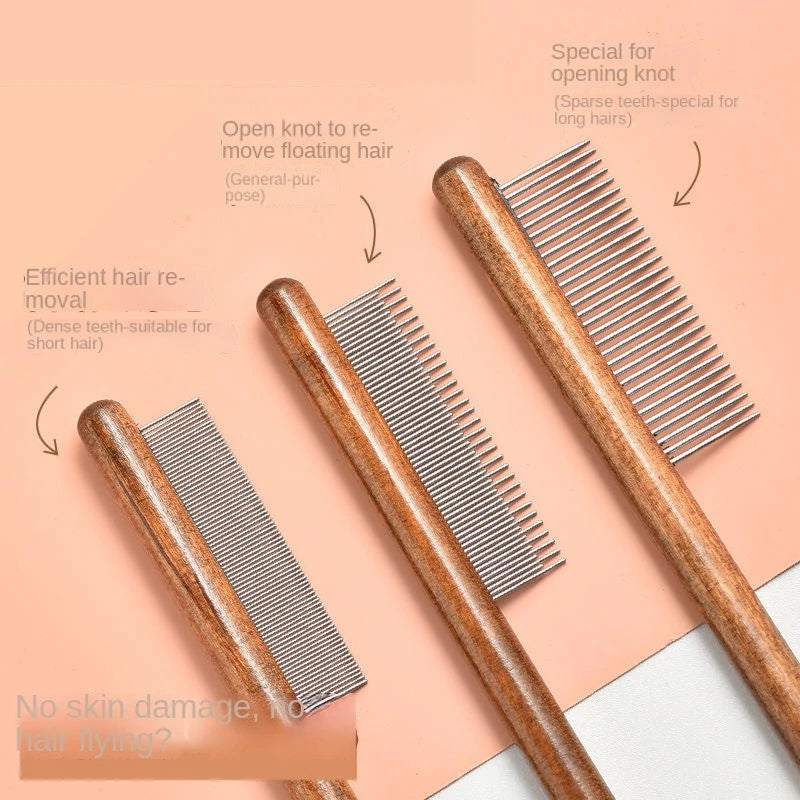 Wooden Handle Cat Grooming Comb – Styles A, B, C or Set