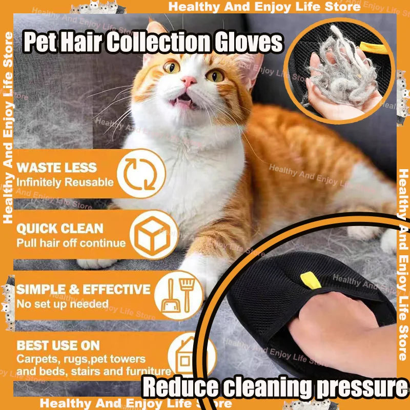 Pet Hair Removal Tool Reusable Static Removal Gloves, Double-Sided Grooming Gloves for Pets, Removes Pet Fur Hair for Carpets