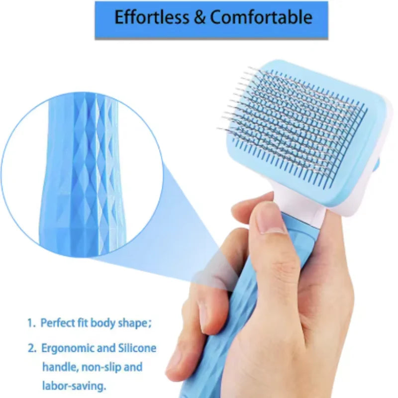 Self-Cleaning Needle Comb with Massage Bristles for Dogs & Cats