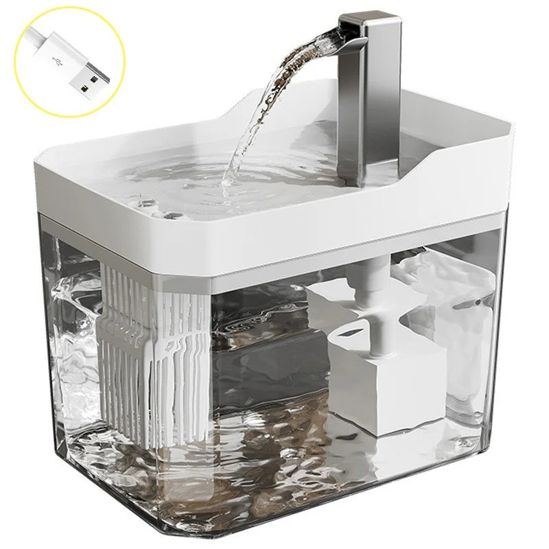T USB Cat Water Fountain with Auto Filter Transparent Anti-Dry Burning Recirculating Dispenser Includes Pump for Cats
