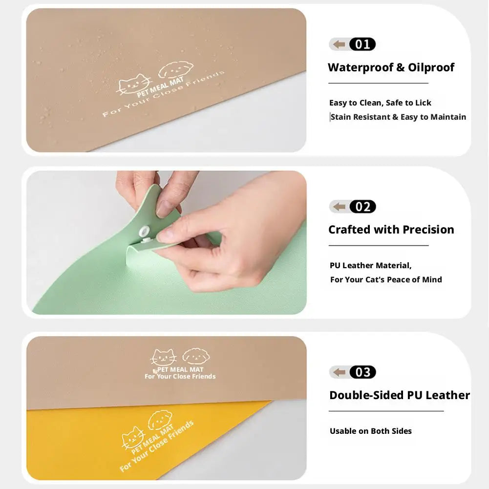 1PC Solid Color PU Leather Pet Feeding Mat Semi-enclosed Anti-spill Pet Placemat Waterproof Oilproof Pet Bowl Mat For Cat & Dog
