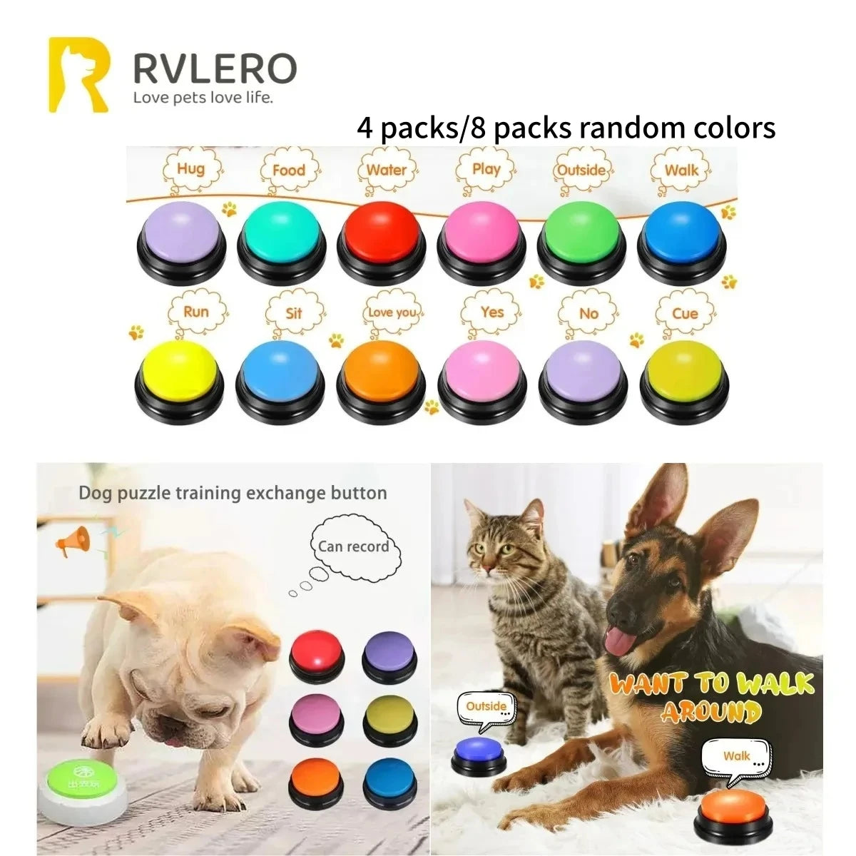 Dog Communication Buttons Voice Recording Button for Pet Training Buzzer 30 Second Record Playback Funny Gift for Talking Pet