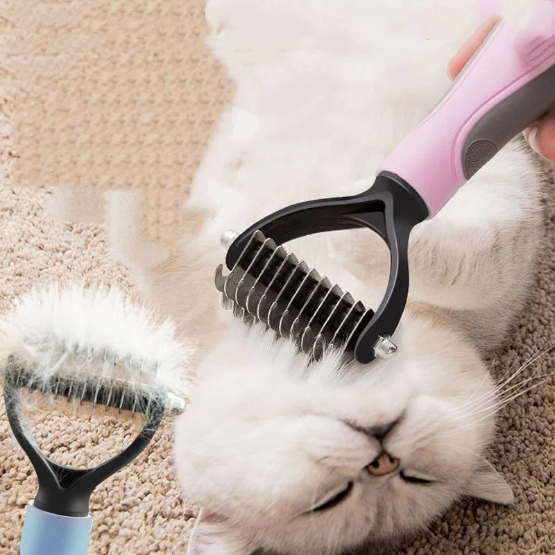 Double Sided Pet Deshedding Brush Stainless Steel Dog Comb Grooming Tool for Shedding And Dematting - Effective Pet Care
