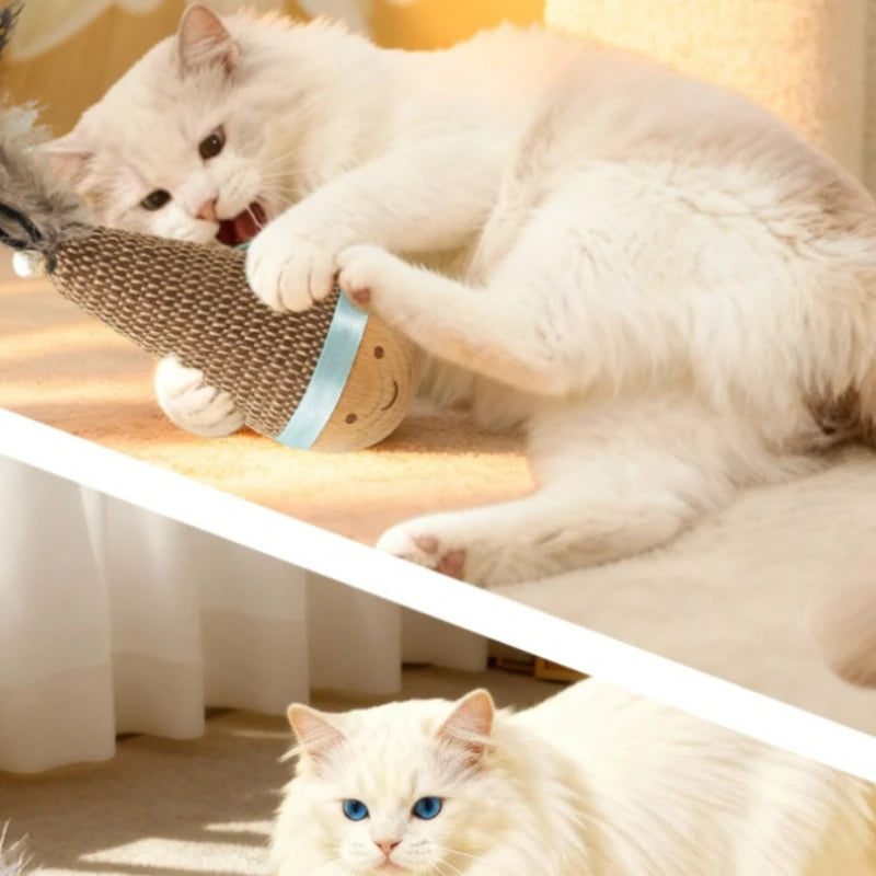 Cat Tumbler Wobbler Toy Bite-resistant Feather Agave Chew Toy Teeth Cleaning Interactive Pet Cat Supplies