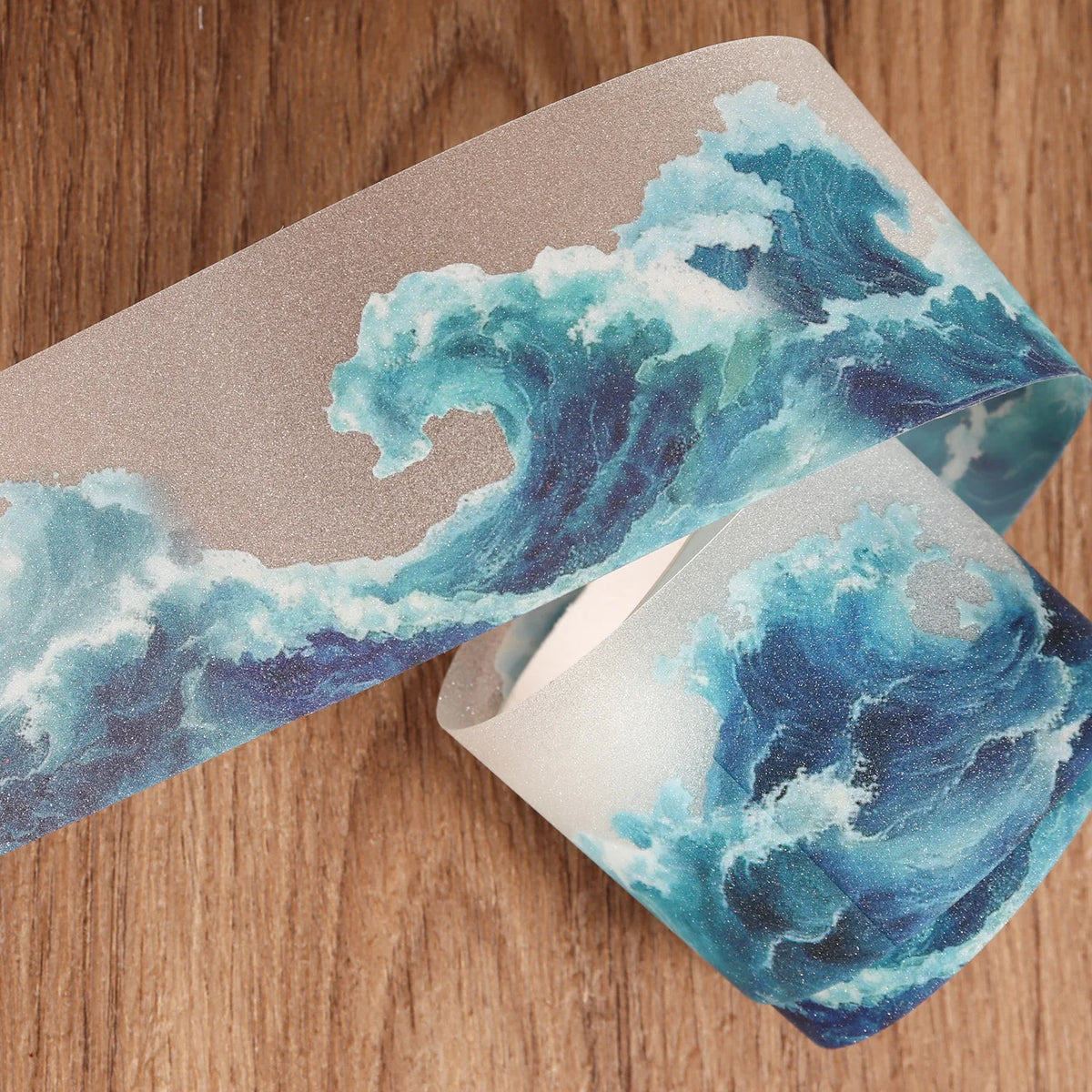 1roll PET Ocean Waves Self-adhesive Decorative Tape for Scrapbooking Supplies, Collage Decoration, Junk Journals, Clip Art