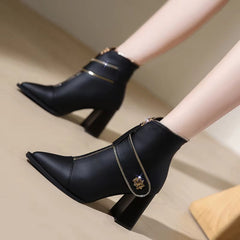 High-Quality Women's Zip Ankle Boots with Metal Decoration (+Free Gift Included)