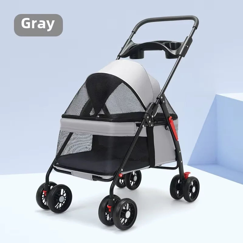 Pet Stroller Dogs Cats Teddy Bear Baby Stroller Small Pet Stroller Light and Foldable Suitable Outdoor Travel Dog Cat Supplies