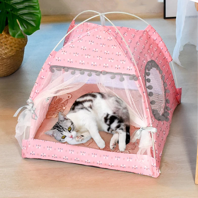 Semi-Enclosed Velvet Tent Bed for Cats & Small Dogs, M–XL