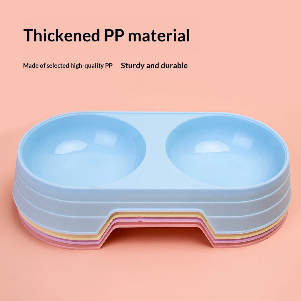Plastic Pet Double Bowl Feeder PP Material Cat Dog Food Water Feeding Dish Non‑Slip Base Portable Pet Feeder Bowl