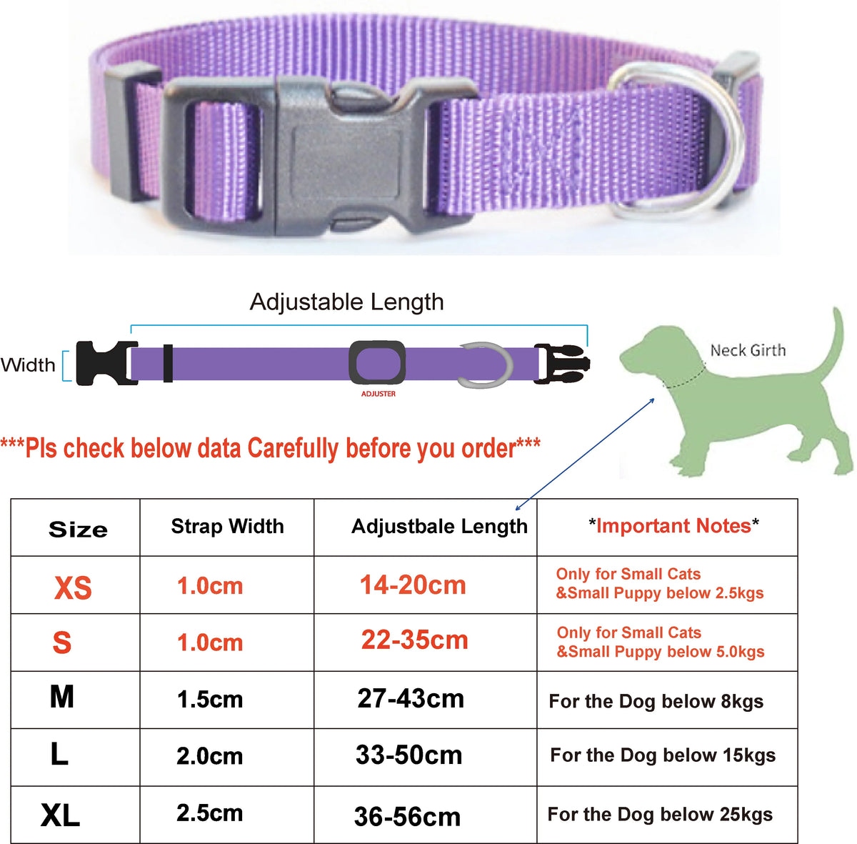 Adjustable Nylon Collar for Dogs and Cats, XS–XL