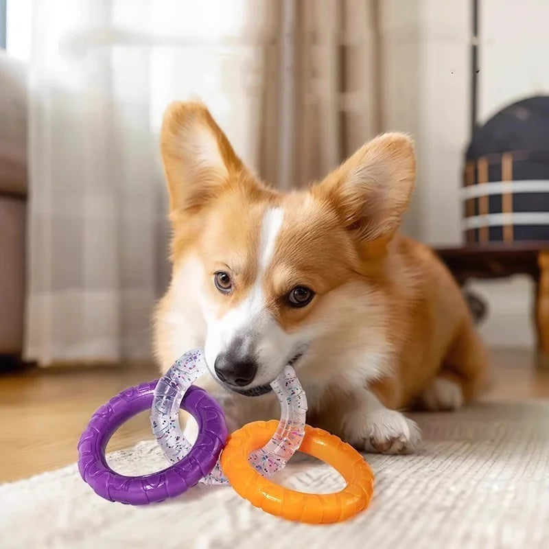 Interactive 3 Ring Tug Dog Toy for Small Medium Large Dogs - Chew Resistant TPR Teeth Cleaning Pet Supplies