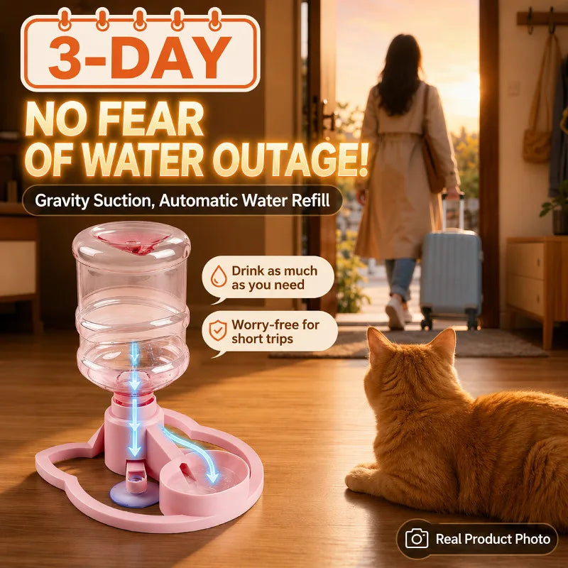 Pet Water Dispenser No Electricity Anti Spill Automatic Water Bowl for Cats Small Dogs Indoor Daily Drinking