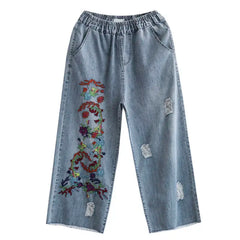 Women's Ragged Edge Perforated Jeans