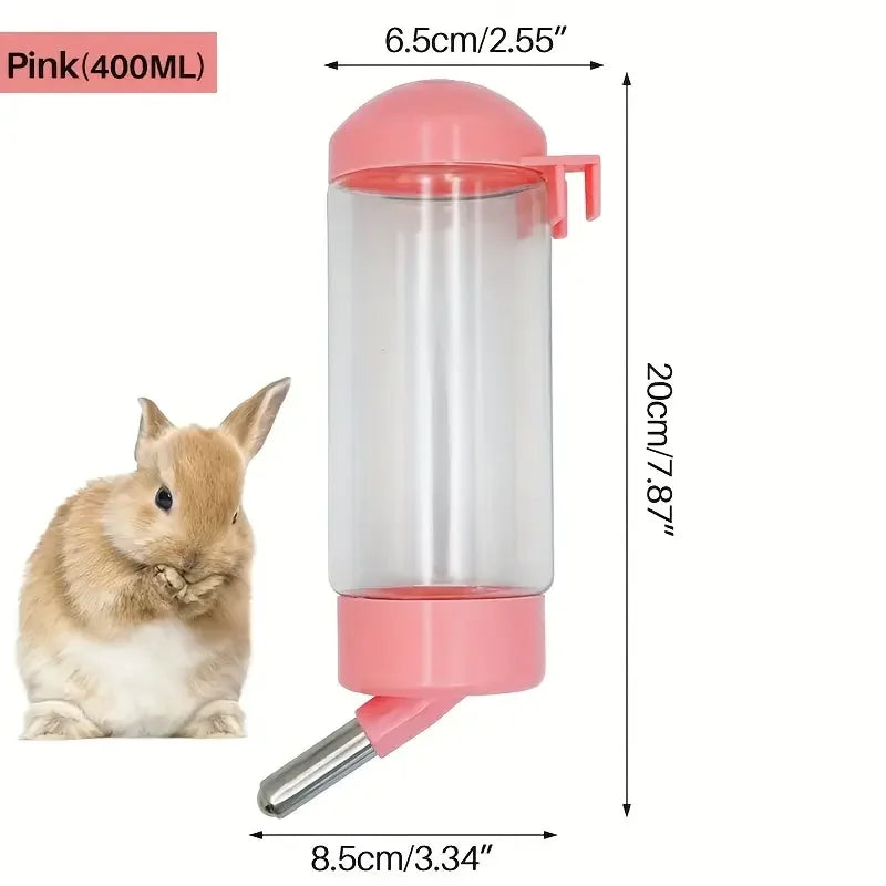 1pc 400ml Automatic Pet Water Bottle, Solid Color, PE Material, Ideal for Rabbits, Mink, Cat, Squirrel, with Drinking Pen