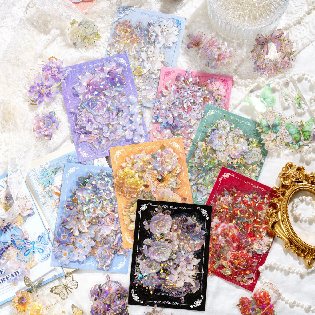20 pcs PET Laser gilding Stickers pack Plant Flowers Decorative Stick Labels handmade DIY Junk Journal Supplies