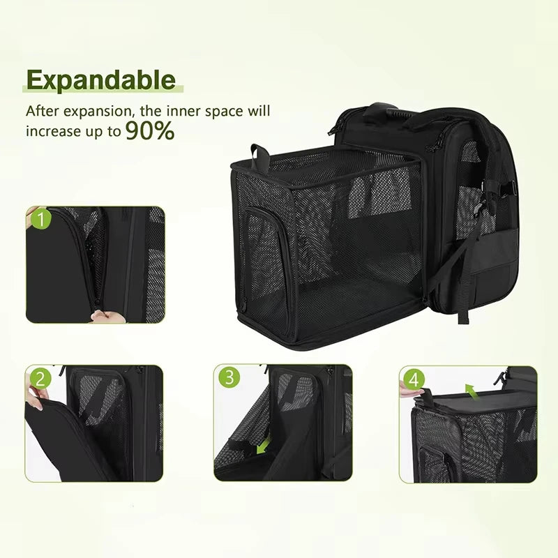 Cat Carrier Dog Backpack Expandable Large Portable Breathable Rucksack with Front Opening Mesh Window Pockets
