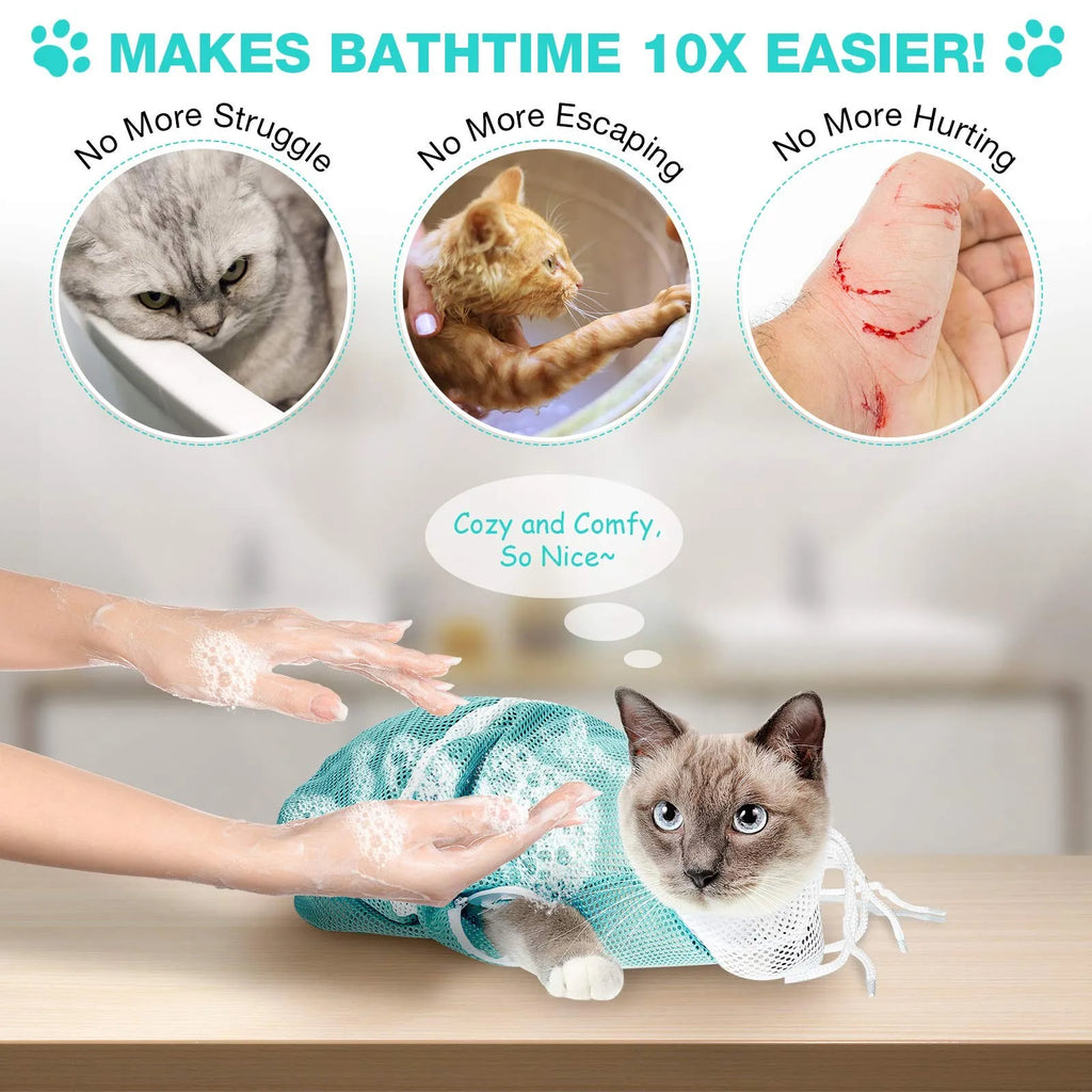 4th Gen Cat Grooming Bag Anti-Scratch Cat Bath Net Bag for Shower Nail Trimming Injecting Breathable Mesh Cat Washing Restraint