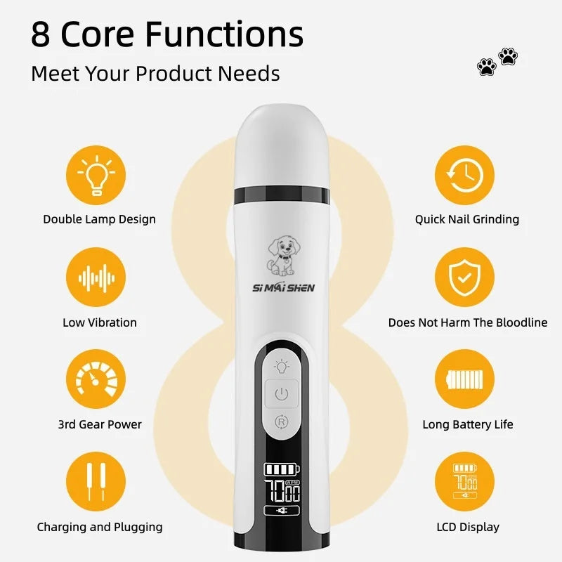 USB Rechargeable LED Nail Grinder for Cats & Dogs
