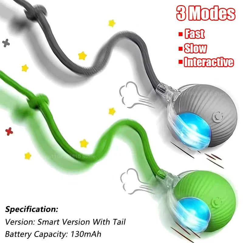 New Cat Interactive Ball Toy Automatic Rolling Ball Faux Tail Rechargeable Smart Pet Electric Toy Dog Cat Training Imitate Mouse