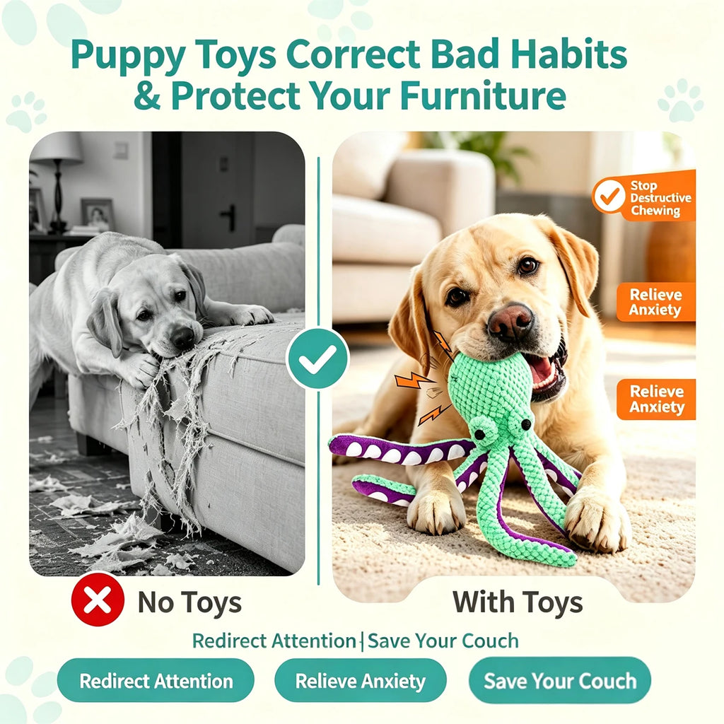 Interactive Sounding Plush Octopus Toy Indestructible Dog Toys Dogs Soft Squeaky Stuffed Animals Small Durable Plushie Live Pet