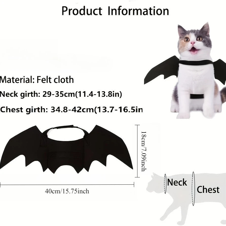 Pet Bat Wings Adjustable Costume, Soft Polyester Material, Cute Cosplay Outfit for Cats Small Dogs Halloween Party