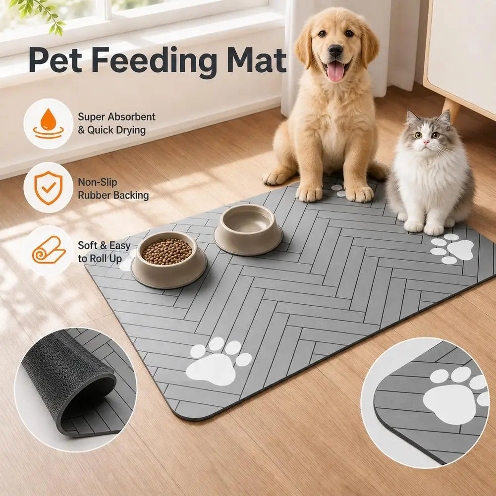 Pet Feeding Mat Absorbent Rubber Backing Quick Dry Water Waterproof Placemat Dog Cat Food Water Bowl Tray Non Slip Washable